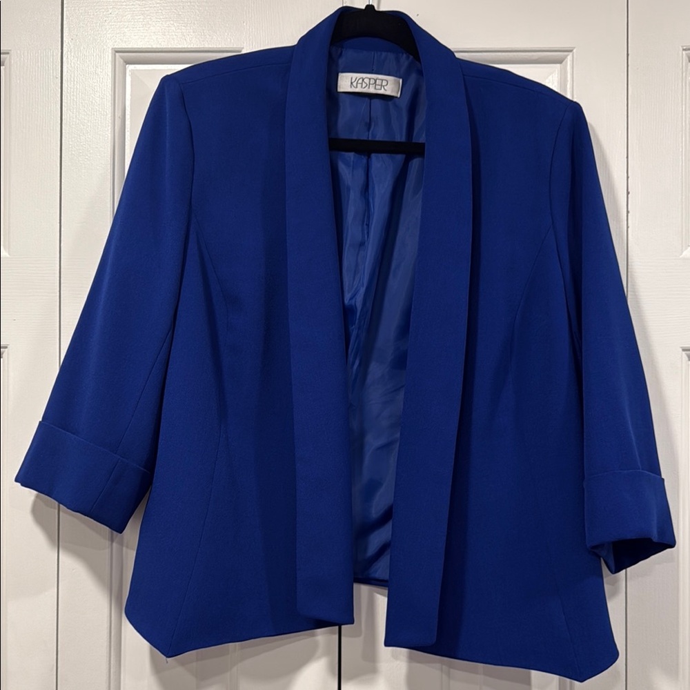 Kasper Royal Blue Blazer Open Front 3/4 Sleeves
